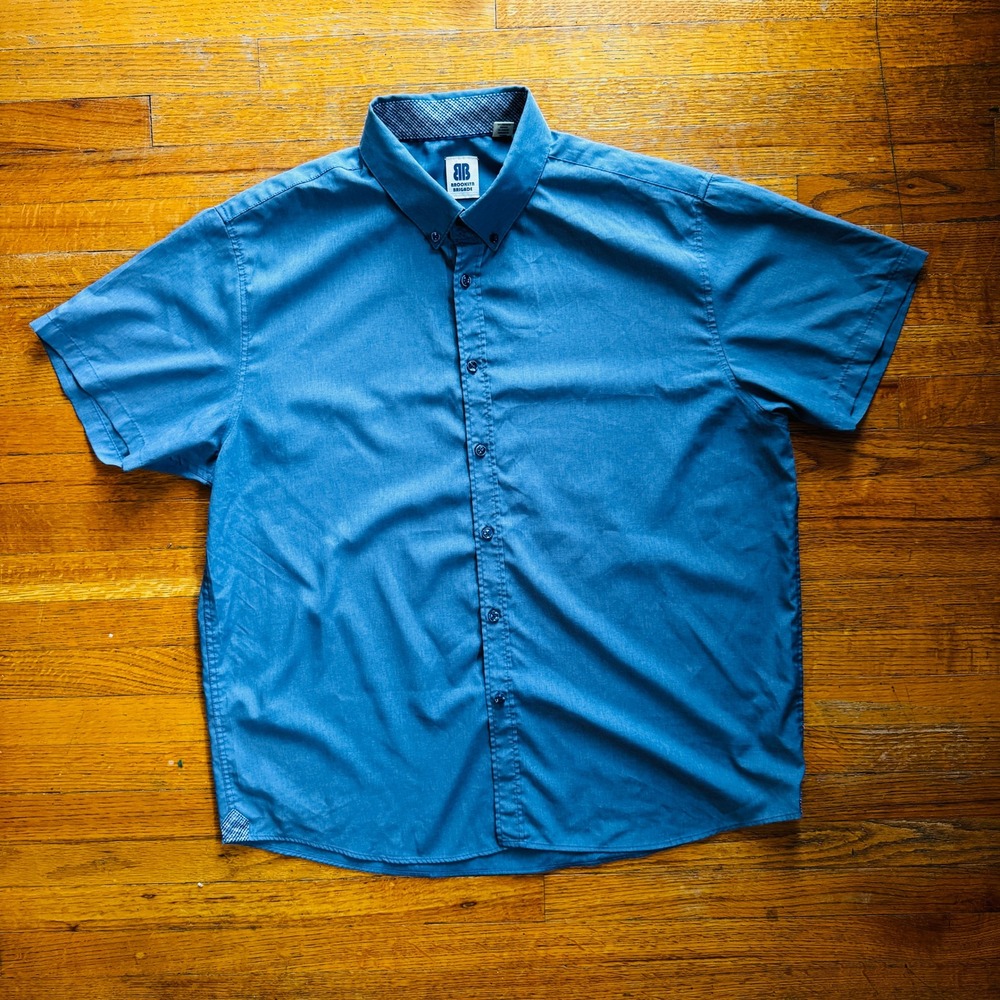 Brooklyn Brigade Mens Blue Short Sleeve Button Down‎ Shirt Size XL